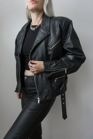 Leather biker jacket black