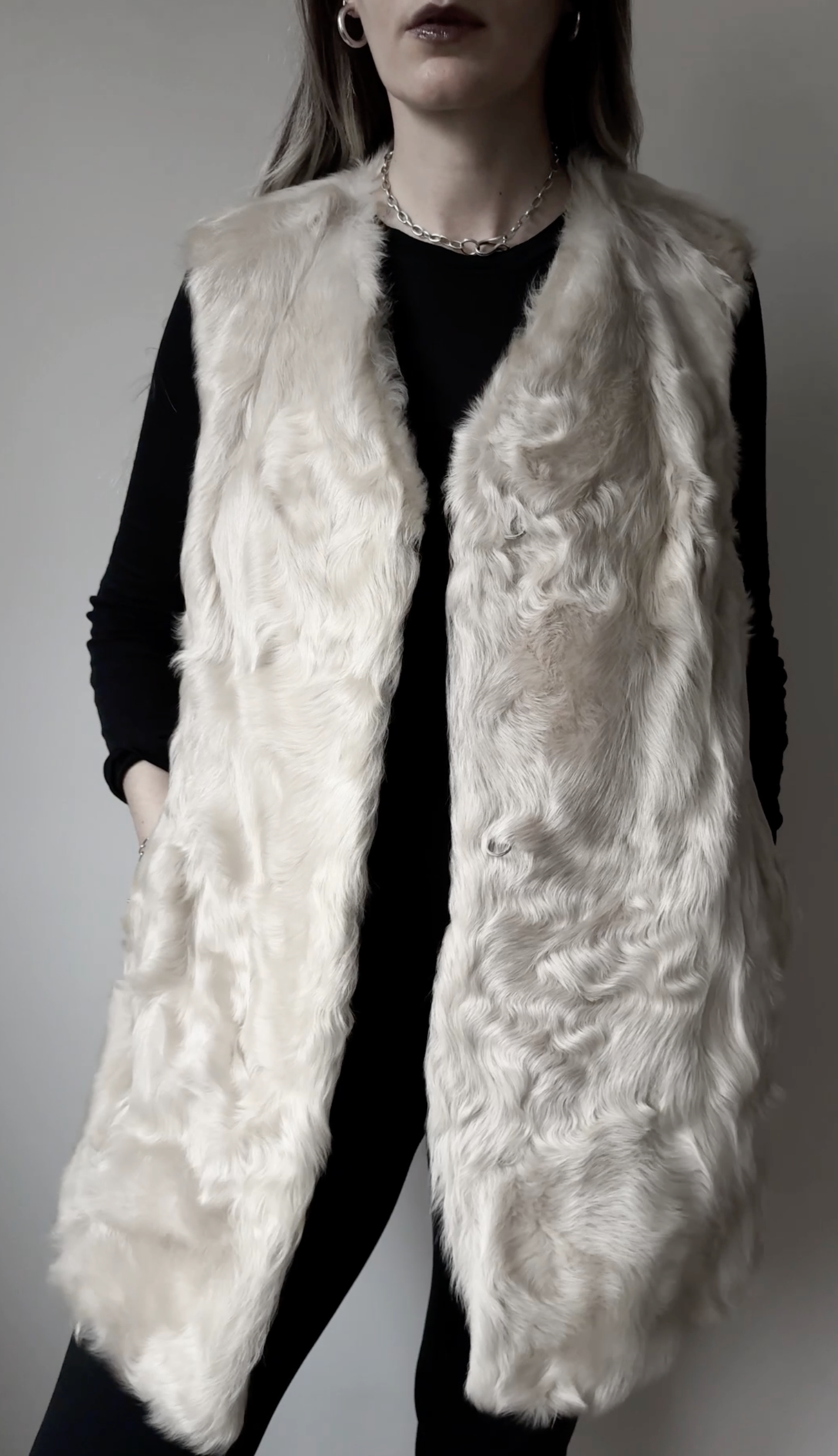 Vintage Pelzweste Lammfell, Creme, M–XL theplaincircle vintage