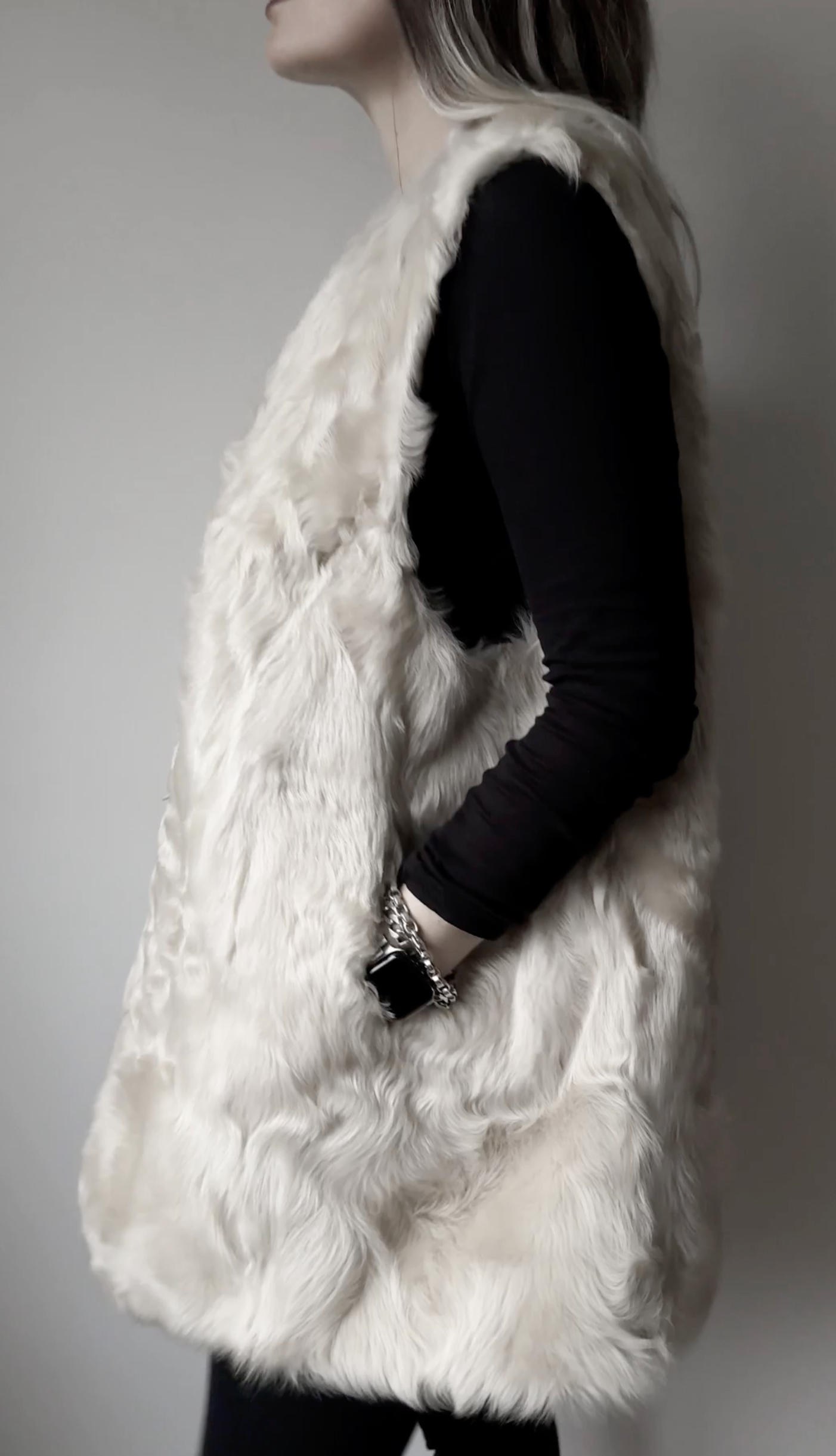 Vintage Pelzweste Lammfell, Creme, M–XL theplaincircle vintage