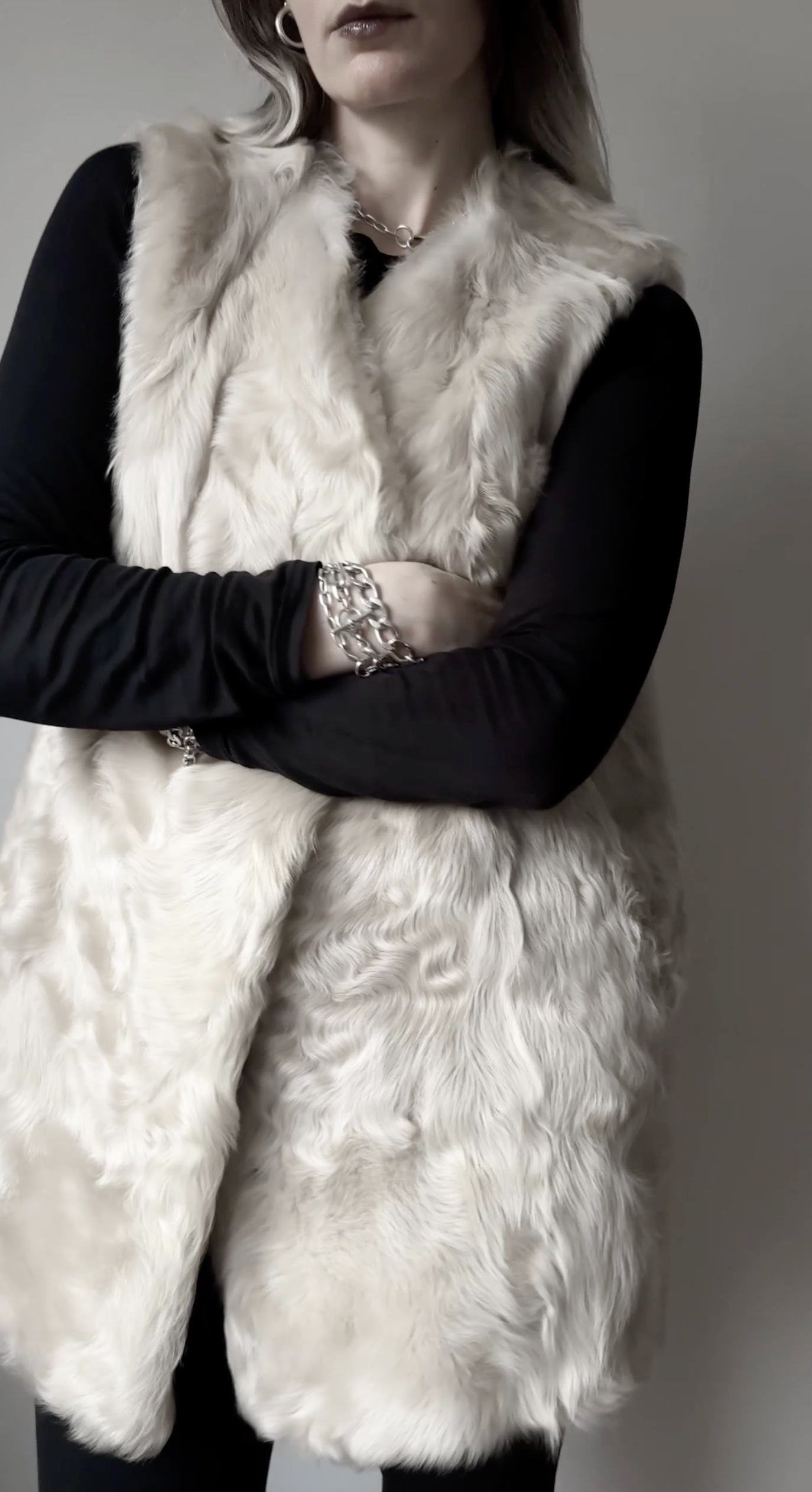 Vintage Pelzweste Lammfell, Creme, M–XL theplaincircle vintage
