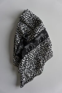 Shawl Black White Leopard Silk