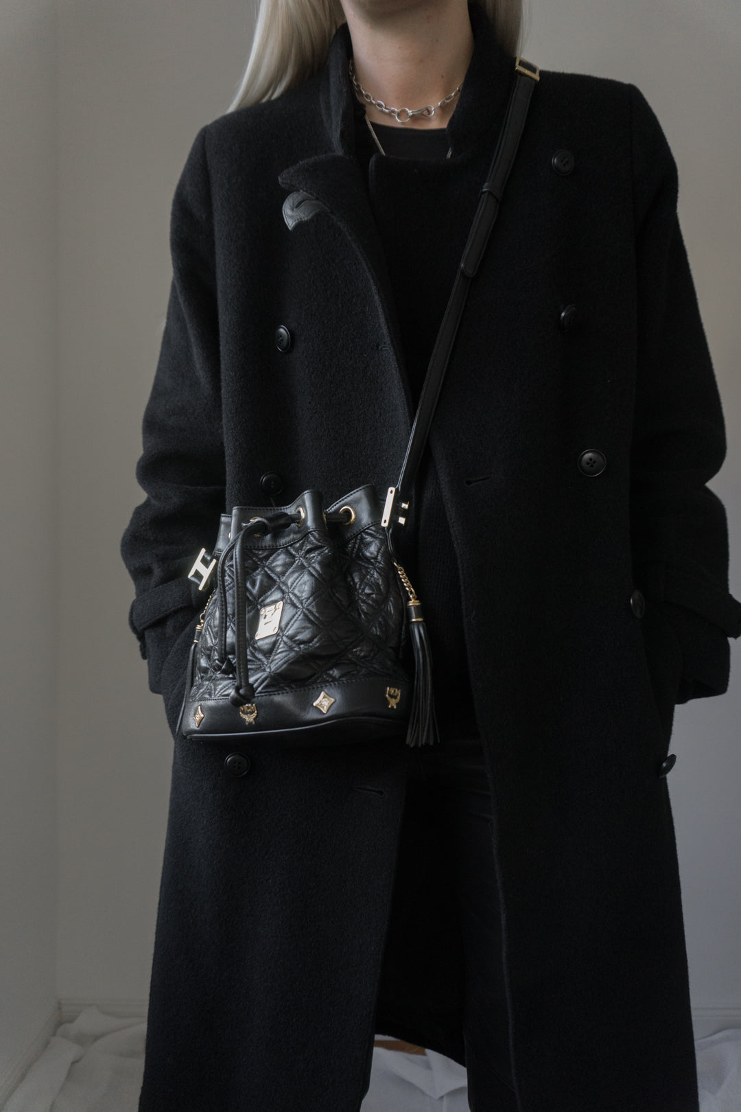 MCM leather bag pouch black