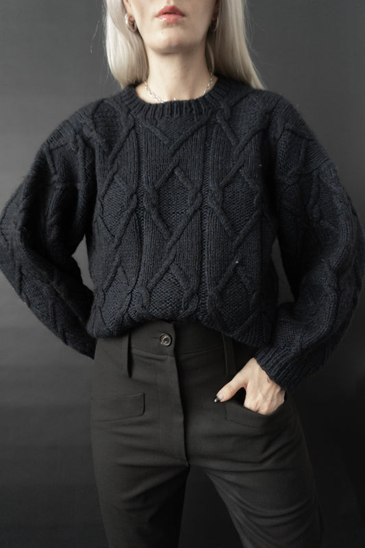 Sweater Black Navy Handknitted