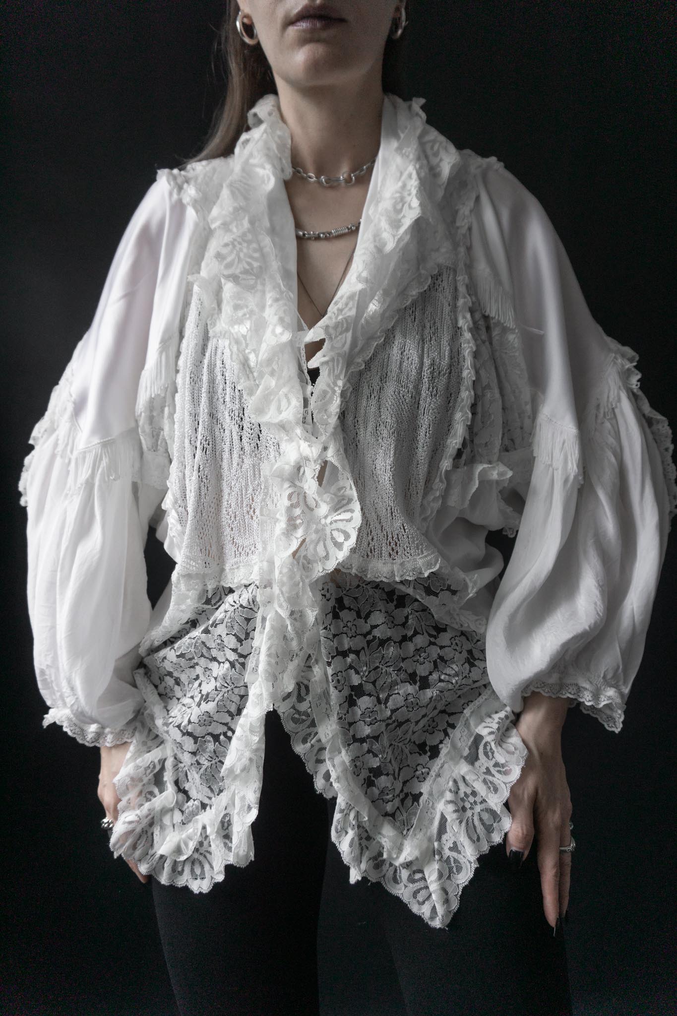 Vintage 70s Bluse weiß Spitze