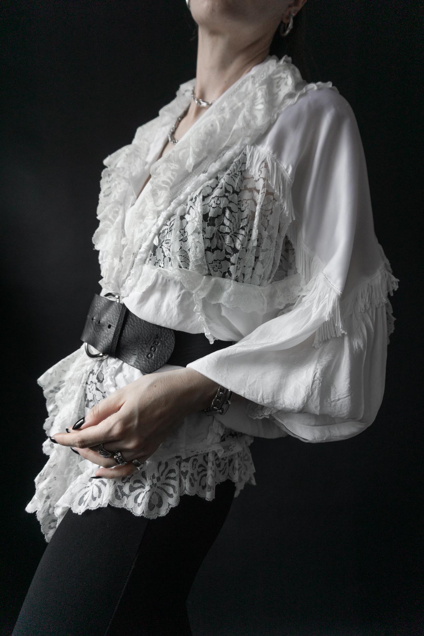 Vintage 70s Bluse weiß Spitze