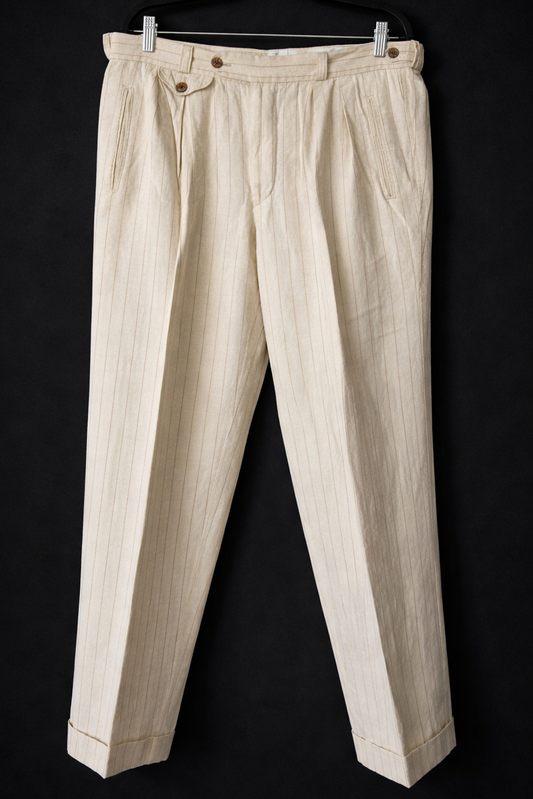 Vintage Brax Bundfaltenhose Pinstripe Leinen Baumwolle
