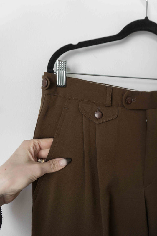 Braun-Khaki Vintage Wollhose mit Bundfalten