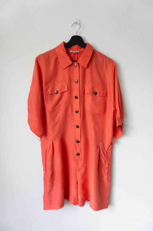 Vintage 80s Jumpsuit Seide Koralle Fließend