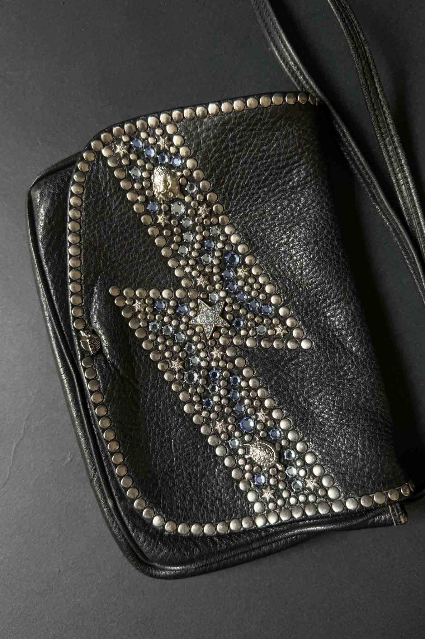 Kolster Vintage Ledertasche mit blauen Strasssteinen & silberner Hardware