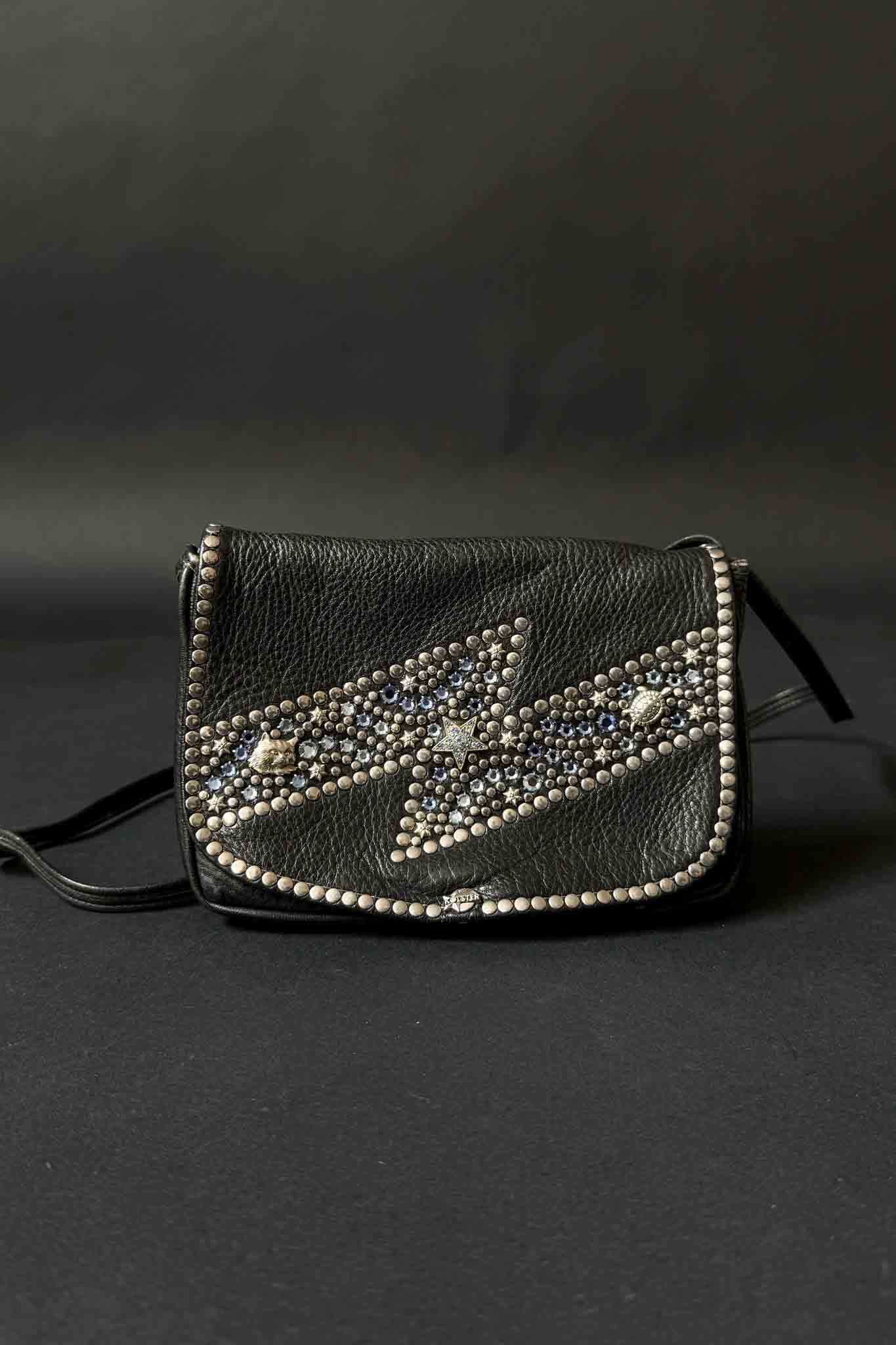 Kolster Vintage Ledertasche mit blauen Strasssteinen & silberner Hardware