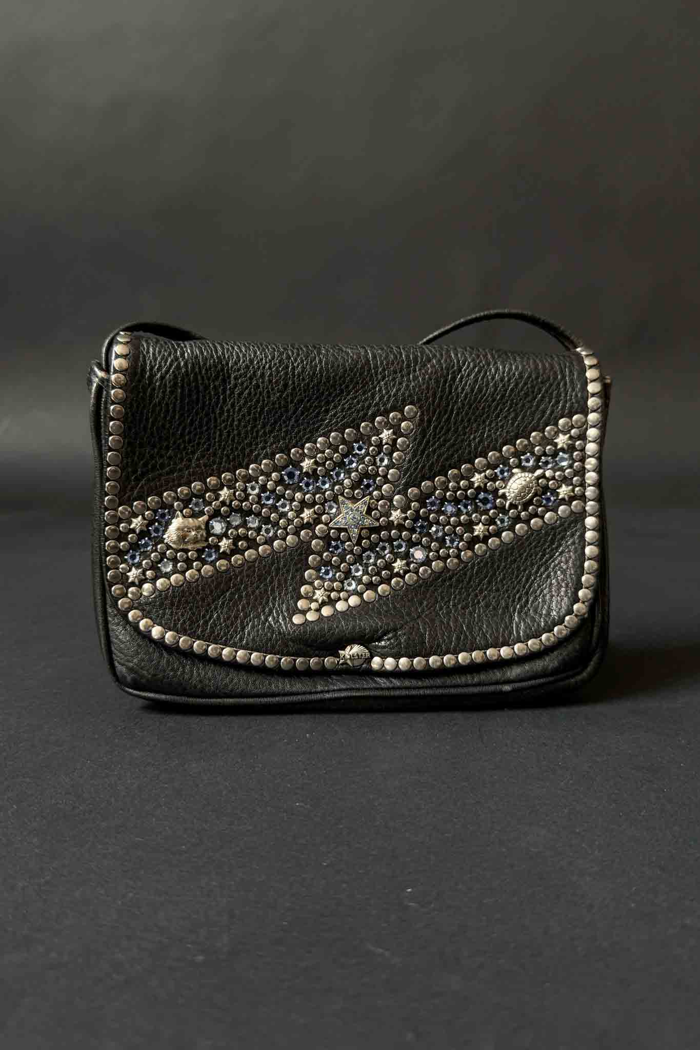 Kolster Vintage Ledertasche mit blauen Strasssteinen & silberner Hardware