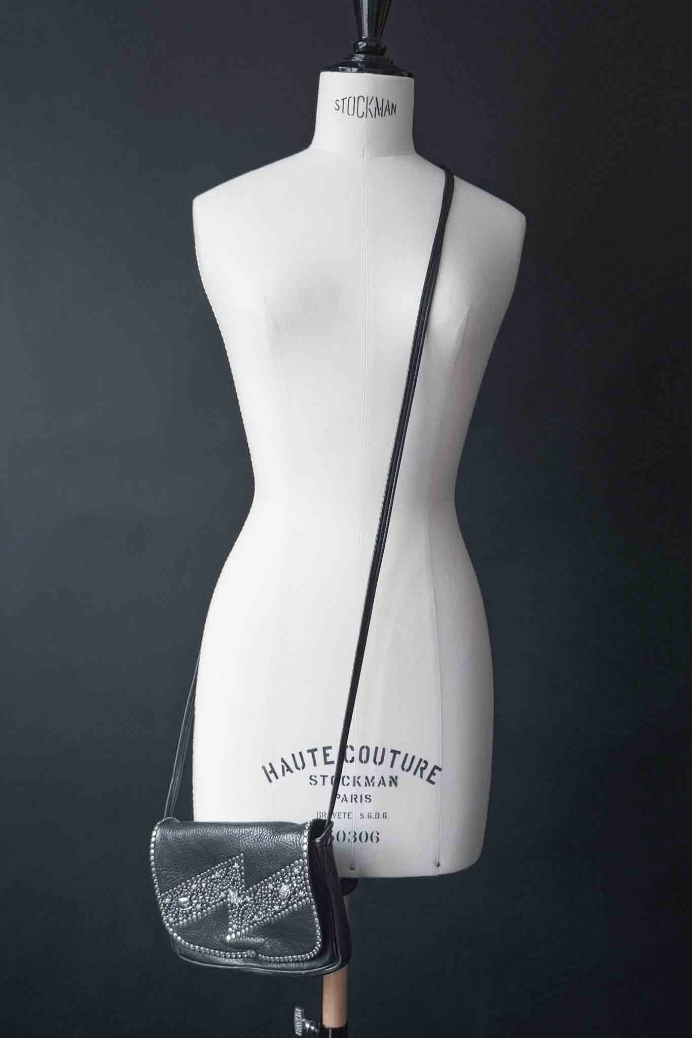 Kolster Vintage Ledertasche mit blauen Strasssteinen & silberner Hardware