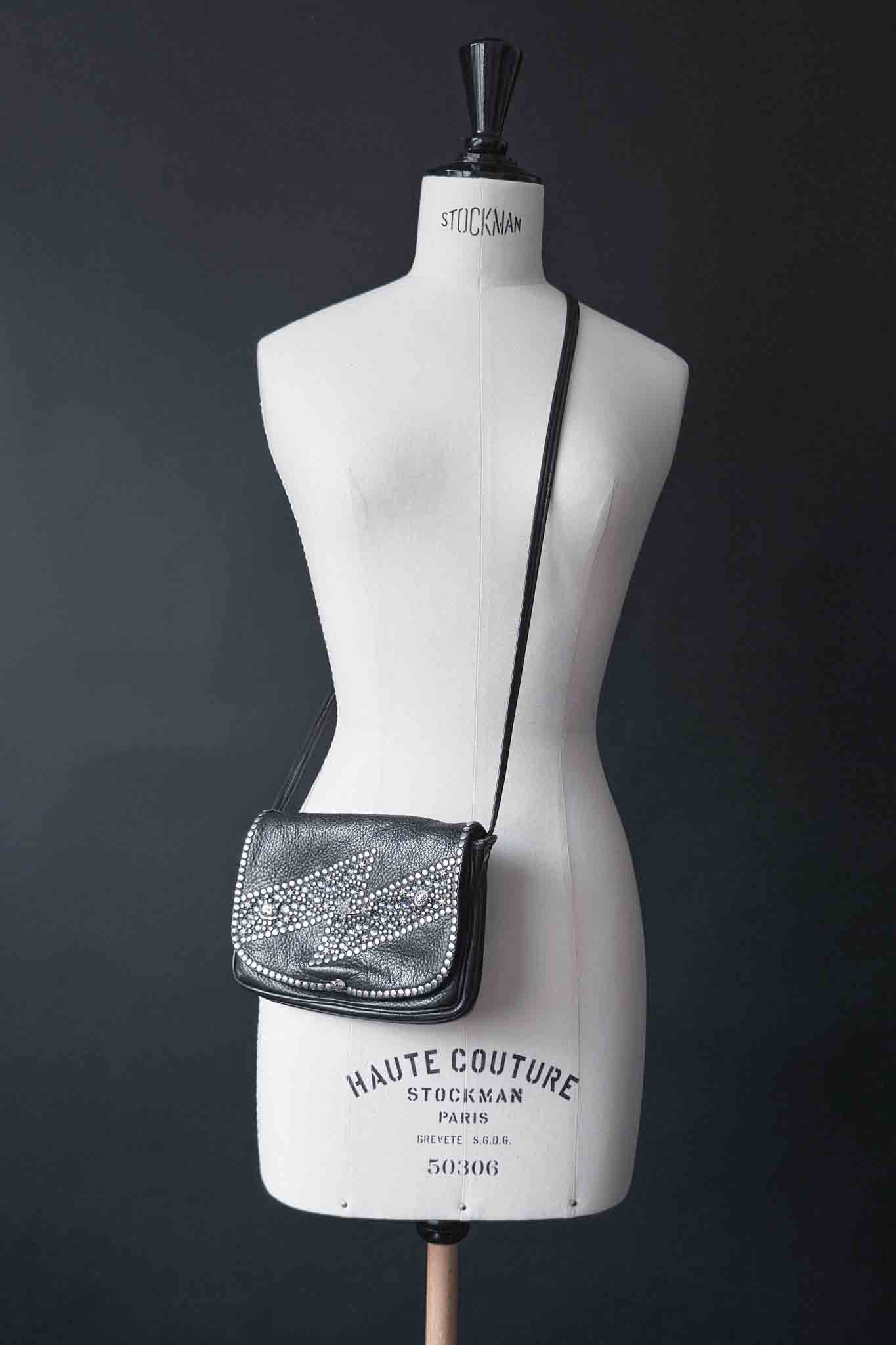 Kolster Vintage Ledertasche mit blauen Strasssteinen & silberner Hardware