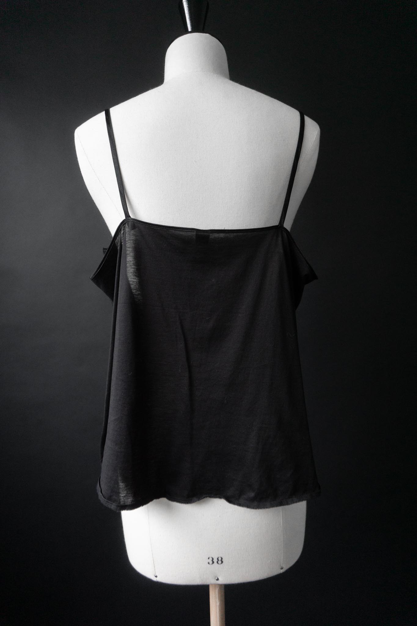 Schwarzes Vintage-Top aus Baumwolle mit transparenter Spitzenbordüre