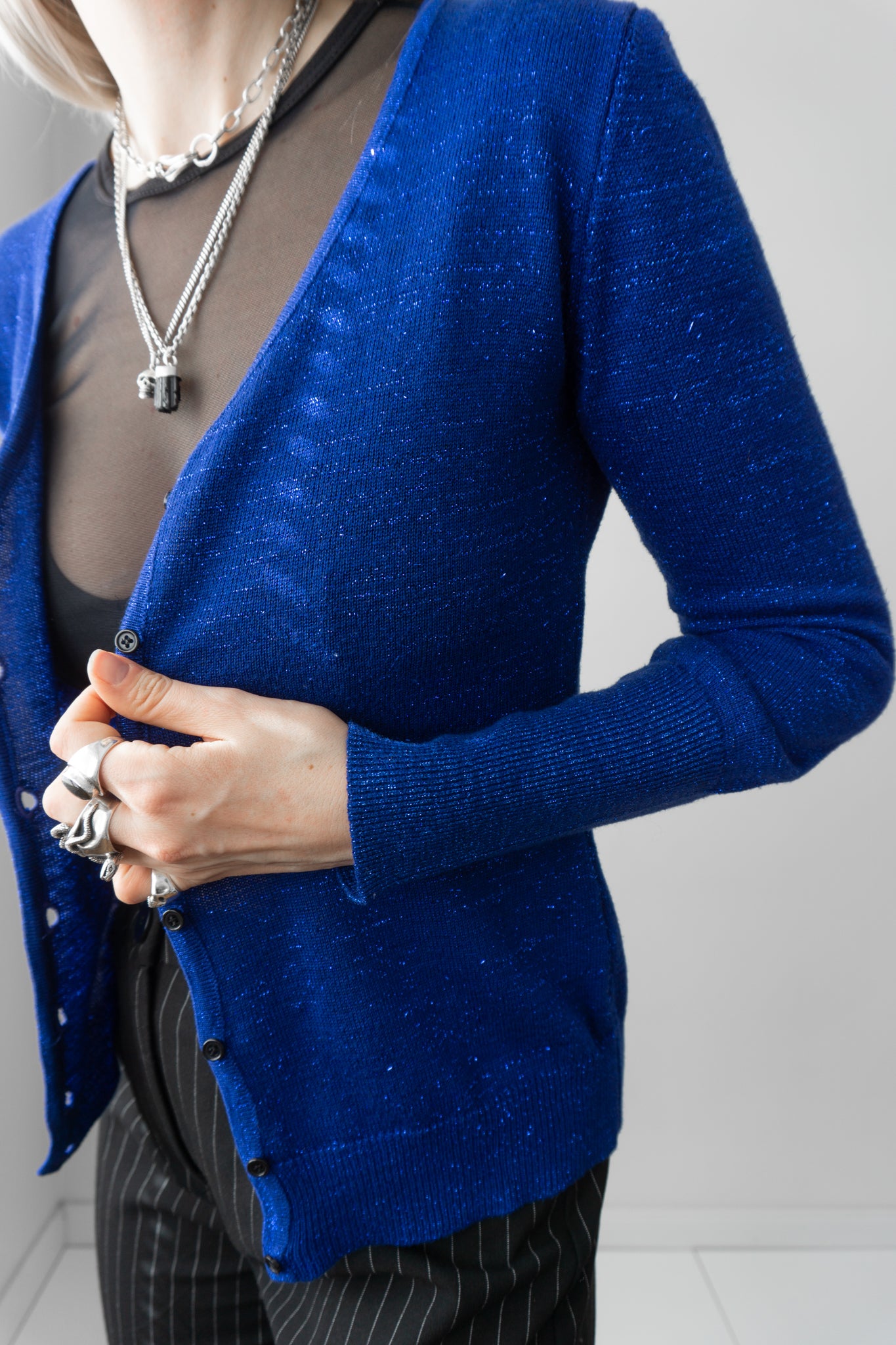 Glitter Cardigan Lurex Viscose Blue S