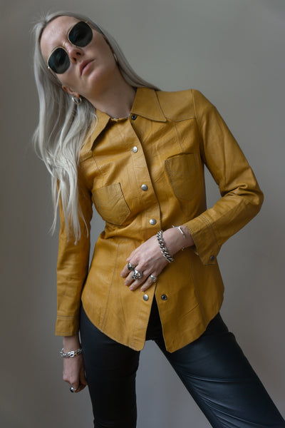 70s leather shirt yellow