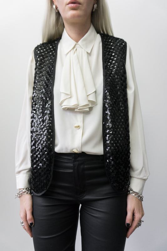 Vest, sequins, black, XS-L