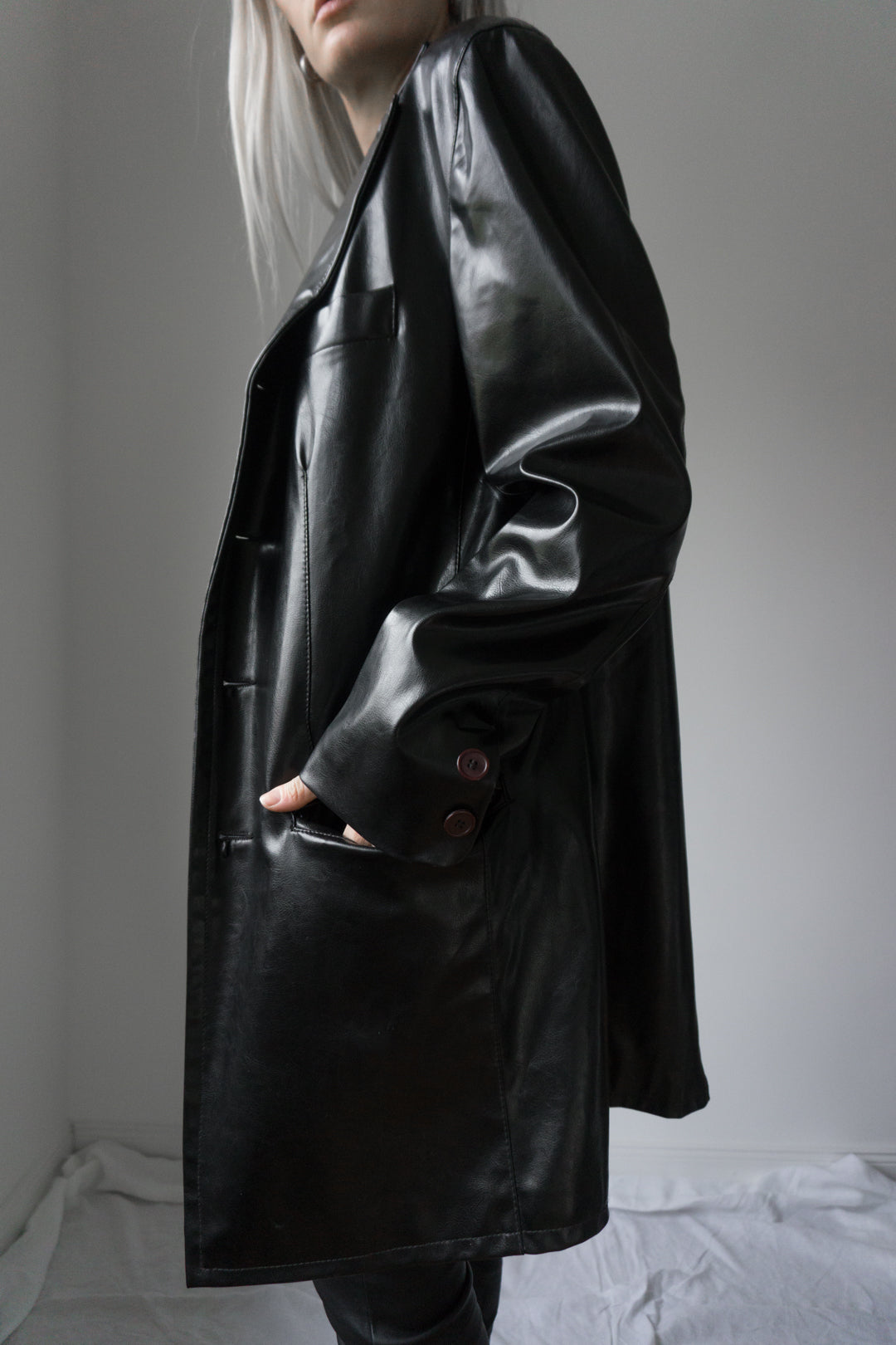 Black patent coat oversized