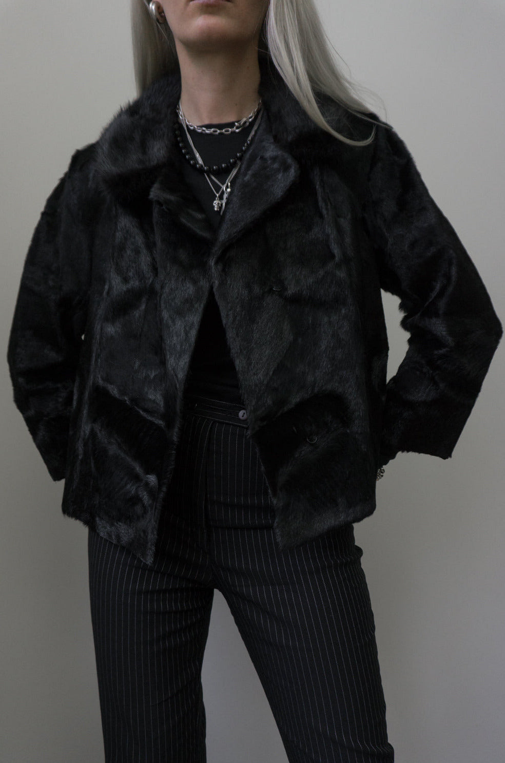 Fur jacket, black, XS–S