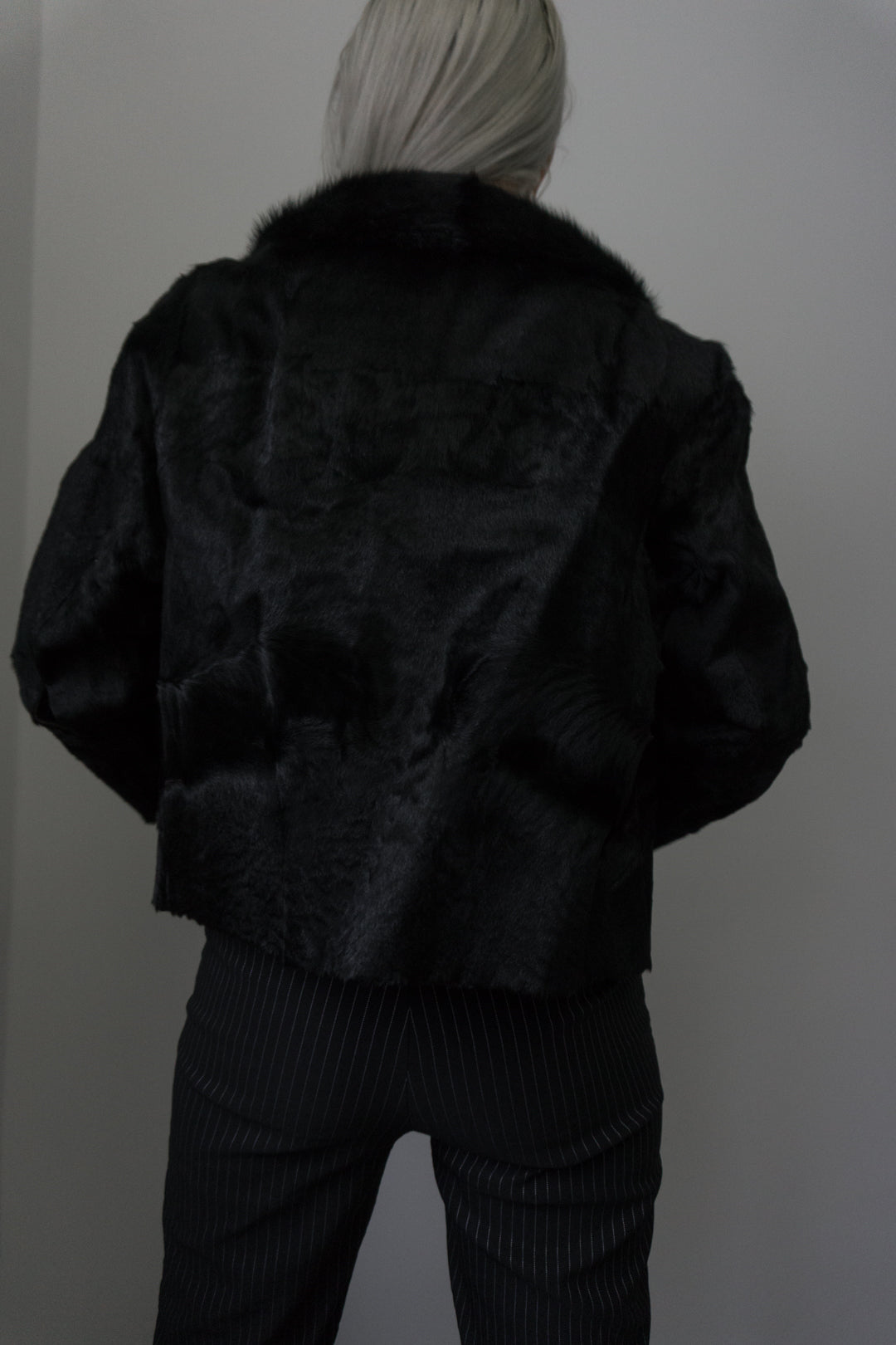 Fur jacket, black, XS–S