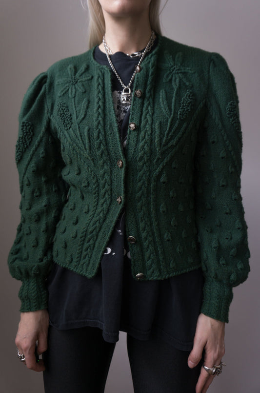 Cardigan traditional wool green S