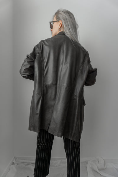 Leather coat, gray, ML